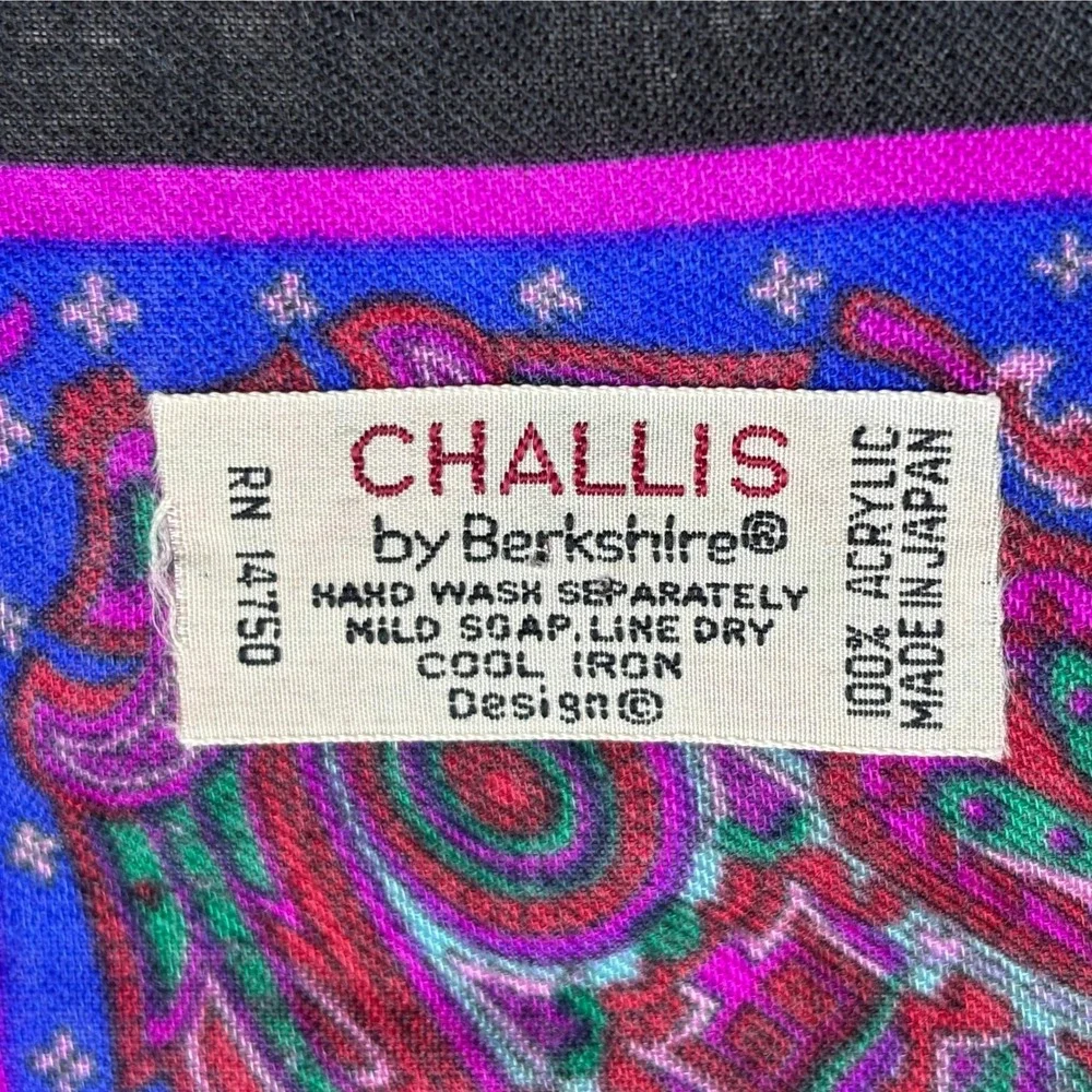 Challis by Berkshire Scarf Womens OS Black Floral Paisley Japan 30in Square Vtg